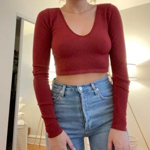 Red ribbed seamless cutout crop top